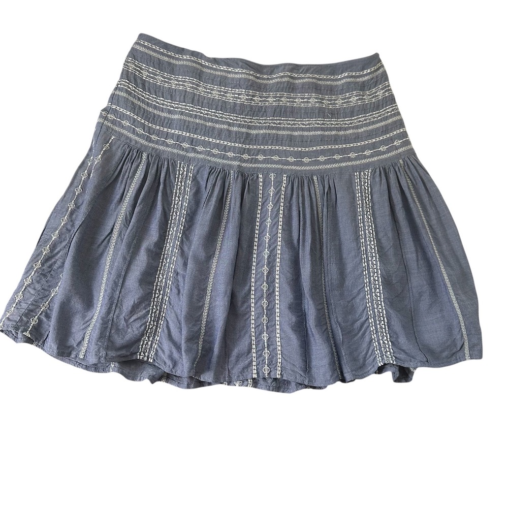 White House Black Market Skirt Womens 10 Blue Boho Embroidered Drop Waist Mini - Picture 2 of 10